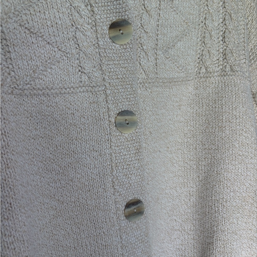 Vintage Cable Knit Cardigan Cream 100% Cotton Chunky Sweater Minimalist - Picture 5 of 7